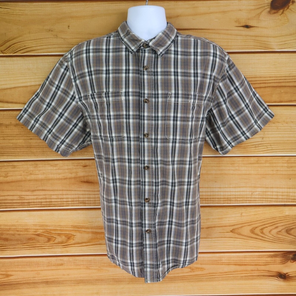 Outdoor Life Shirt Casual Button Up Mens Size XL Brown Plaid Short Sleeve Collar